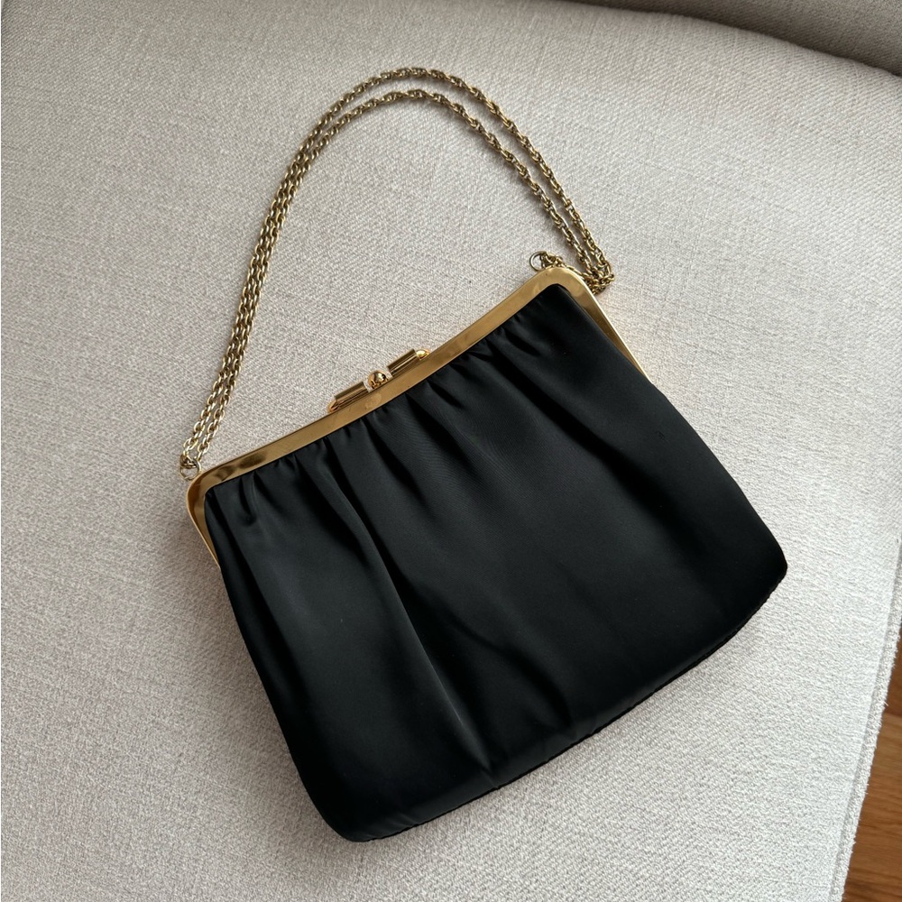Vintage black satin evening purse